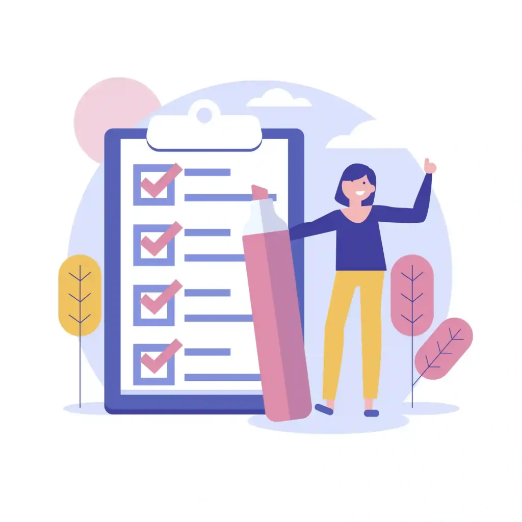 Online időpontfoglaló rendszer kiválasztásához szükséges minimális funkciók checklistája ikonokkal.